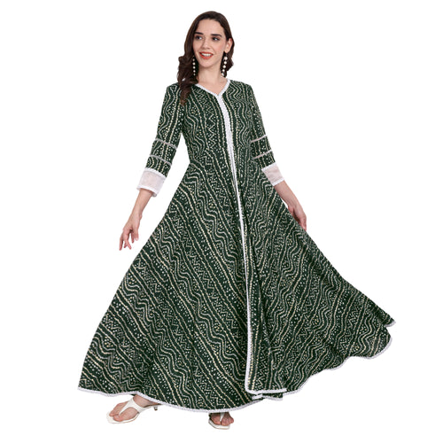 Bandhani Long Dress Green